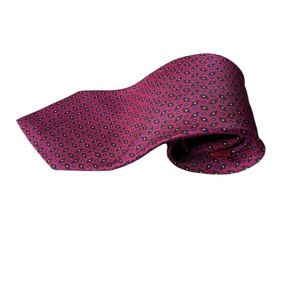Balenciaga 100% Silk Necktie LUXURY Made in Italy Red with Blue Geometric Tie - Picture 11 of 16
